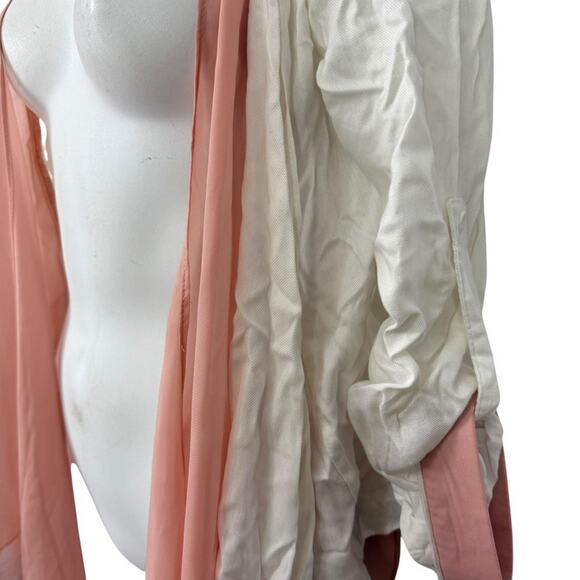 Laurie Solet LS Womens White Pink Open Boho Jacket Lightweight Roll Tab Sleeve M - Picture 9 of 14